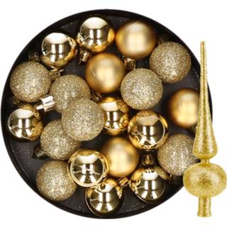 👉 Kerstbal goud kunststof 24x stuks kerstballen 6 cm inclusief glitter piek