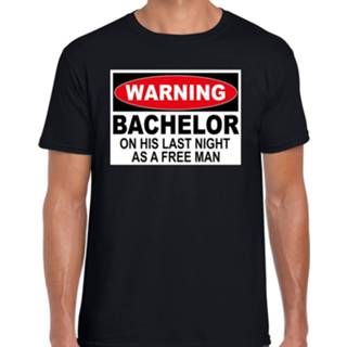 👉 Feest t-shirt zwart katoen mannen Warning bachelor free man vrijgezellen heren