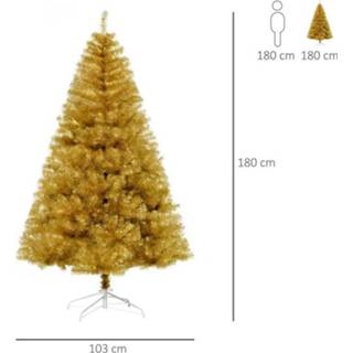 👉 HOMdotCOM unstkerstboom 1,8 m kerstboom sneeuw eenvoudige montage kerstboom 1000 takken vlamvertragend PET staal goudØ103 x 180