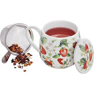 👉 Theemok multicolor porselein unisex 'My favourite tea - strawberry', met zeef en deksel Könitz 4028145100849