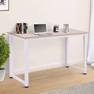 👉 HOMdotCOM Schrijftafel bureau naturel hout/wit 120 x 60 x 76 cm