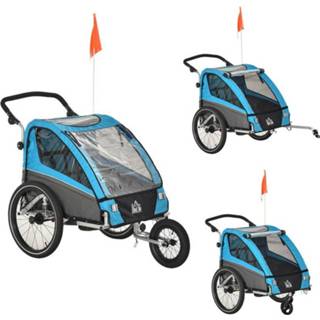 👉 Fietskar blauw aluminium active kinderen HOMdotCOM 3-in-1 kinderaanhanger jogger voor 2 6011600199159