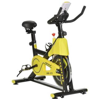 👉 Fietstrainer geel zwart staal active HOMdotCOM in hoogte verstelbare rollertrainer fitnessfiets + 6011620765754