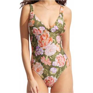 👉 Seafolly - Women's Paradise Garden Knot Front One Piece - Badpak maat 16, beige/bruin