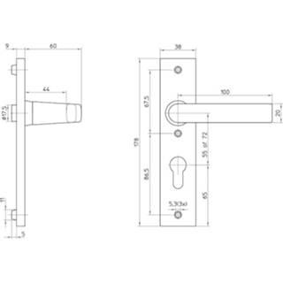 👉 Kruk aluminium Rechthoekige Schilden DIN rechts Nemef Knop/kruk garnituur rechtswijzend F1 3251fp pc55 8713515019581