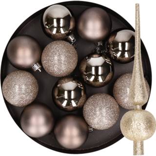 👉 Kerstbal kunststof active 12x stuks kerstballen 6 cm inclusief glitter piek champagne