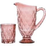 👉 Karaf roze Glazen karaf/schenkkan set 1 liter met 6 drinkglazen 250 ml