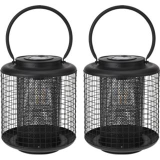 👉 Lantaarn zwarte zwart kunststof Set van 2x stuks solar LED lantaarns 22 cm