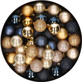 👉 Kerstbal blauw multi kunststof goud active 42x stuks kerstballen donkerblauw, champagne en mix 3 cm