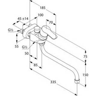 👉 Badkraan chroom Kludi Pure & Easy m. omstel koppelingen draaibare uitloop 25cm HOH=4.5cm z. douchegarnituur