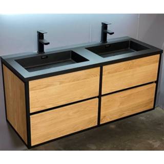 👉 Keramieken wastafel zwart eiken Badkamermeubel Casajoy Metallic Serie120x46x55cm Met 8719304149521