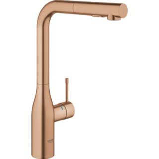 👉 Keukenkraan GROHE Essence 1-gats met hoge L-uitloop en uittrekbare handdouche 34,8 cm, geborsteld warm sunset