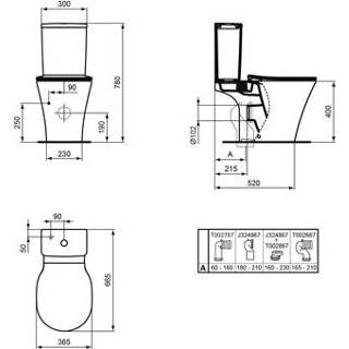 👉 Wit duoblok toilet Connect Air Ideal Standard duoblokpot diepspoel PK m. Aquablade spoelsysteem verdekte bevestiging 36.5x66.5cm Plus z. reservoir 5017830518273