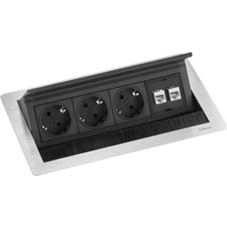 👉 Zwart RVS EVOline 15937000200 Inbouwstekkerdoos 3-voudig RVS, Randaarde stekker 1 stuk(s) 4044657014061