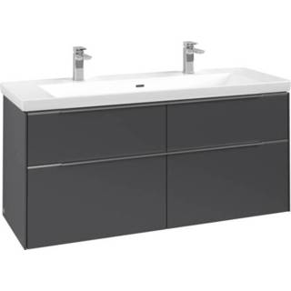 👉 Wastafelonderkast graphite aluminium Villeroy & Boch Subway 3.0 met 4 lades greep en softclose 42,9 x 127,2 46,2 cm,