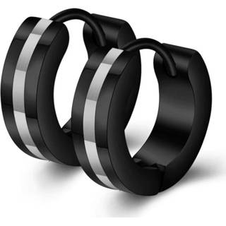 👉 Oorring zwart zilverkleurige zilver edelstaal mannen Heren oorringen met belijning 8720629983523