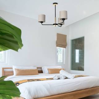 👉 Kroonluchter linnen ecru Atlanta met kappen 3-lamps 5902693774518