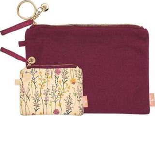 👉 Toilettas bordeauxrood Toilettas/etui set 2-delig en bloemenprint - BIO-katoen 22x15cm 12x9cm 4033477829535