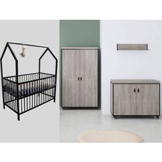 👉 Ledikant zwart active Complete Babykamers baby's Babykamer Dakota met Basic House Black