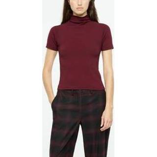 👉 Shirt polyamide vrouwen burgundy Tricot T-shirt - opstaande kraag 5397189377357