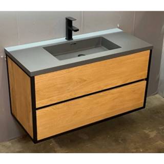 👉 Keramieken wastafel grijs eiken Badkamermeubel Casajoy Metallic Serie 100x46x55cm Met 8719304149620