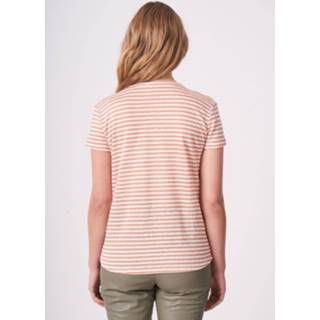 👉 Shirt linnen vrouwen apricot Gestreept T-shirt met borstzak 8717597940856