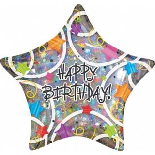 👉 Folieballon zilver verjaardag''Happy Birthday''ster (43 cm)