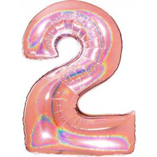 👉 Folie ballon goud active cijfer holographic Folieballon 2 holografische 101 cm - Rosé 8019081762075