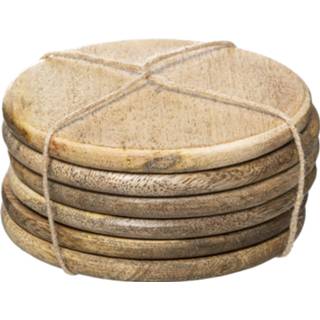 👉 Onderzetter bruin hout mangohout active mango Set van 6x ronde onderzetters voor glazen D10 cm