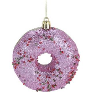 Ornament active roze 1x Kerstboomversiering donut ornamenten 8,5 cm