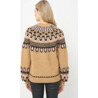 👉 Gebreide trui vrouwen camel Noorse intarsia 8717597824507