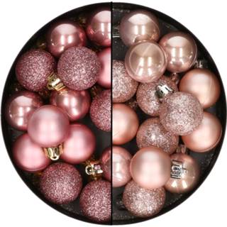 👉 Kerstbal kunststof active roze zachtroze 28x stuks kleine kerstballen velvet en 3 cm