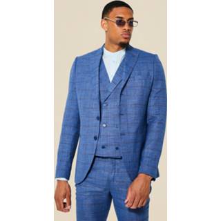 👉 Tall Geruite Slim Fit Colbert Met Enkele Rij Knopen, Blue