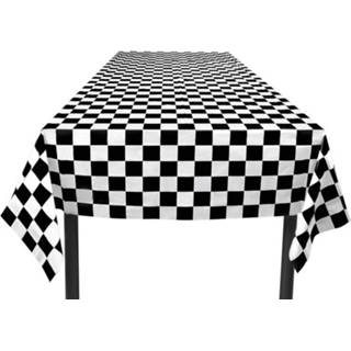 👉 Tafelkleed zwart wit Finish racing thema zwart/wit geblokt 130 x 180 cm