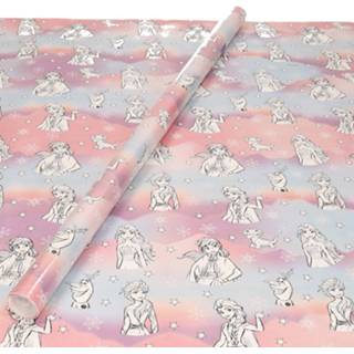 Inpakpapier roze paars 1x Rollen Inpakpapier/cadeaupapier Disney Frozen roze/paars 200 x 70 cm