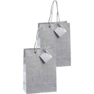 👉 Make up tasje papieren zilver Set van 4x stuks luxe giftbags/cadeau tasjes met glitters 17 x 23 9 cm