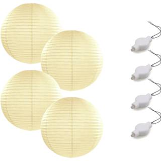 👉 Lampion witte Setje van 4x stuks luxe ivoor bolvormige party lampionnen 35 cm met lantaarnlampjes