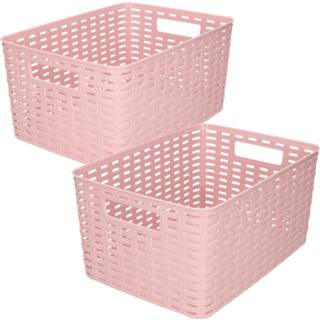 👉 Opbergbox roze kunststof Set van 5x stuks opbergboxen/opbergmandjes rotan oud