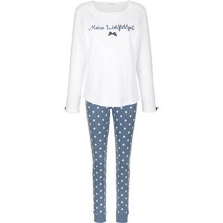 👉 Pyjama wit katoen vrouwen blauw met hartveroverende details Louis & Louisa Wit/Rookblauw