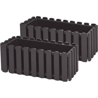 👉 Plantenbak antraciet grijs kunststof 2x stuks fence-look plantenbakken/bloembakken 38 x 18 16 cm