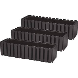 👉 Plantenbak antraciet grijs kunststof 3x stuks fence-look plantenbakken/bloembakken 58 x 18 16 cm
