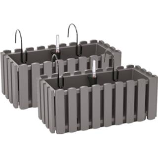 👉 Plantenbak kunststof 2x stuks fence-look ophang plantenbakken/bloembakken 38 x 18 16 cm steengrijs
