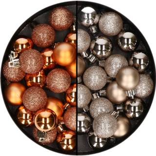 👉 Kerstbal kunststof active 40x stuks kleine kerstballen koper en champagne 3 cm