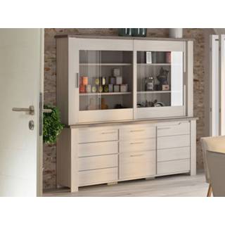 👉 Vitrinekast wit TOSCAMI 4 deuren 3 lades essenhout 5400943249088