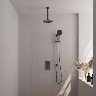 👉 Glijstang gunmetal Regendoucheset Inbouw Brauer Edition Thermostatisch 20cm met 3-Weg Omstelling, Plafondarm, en Handdouche 3-Standen Geborsteld 8720359381712