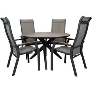 👉 Terrastafel aluminium grijs Qopps Zukla 120 cm rond tuintafel met Livorno verstelbare tuinstoel