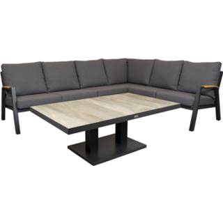 👉 Terrastafel aluminium grijs Qopps Ymabo loungehoek met Camos verstelbare tuintafel