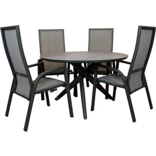 👉 Terrastafel aluminium grijs Qopps Zukla 120 cm rond tuintafel met Victory verstelbare tuinstoel