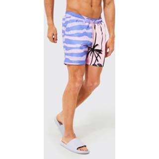 👉 Middellange Gesplitste Palm Print Zwembroek, Pink