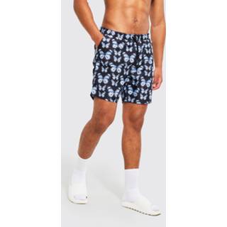 👉 Tall Middellange Vlinder Print Zwembroek, Blue